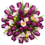 Purple Tulips and Freesias Bouquet - Flowers Box London