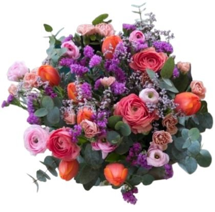 Rafined Bouquet of Orange and Pink Flowers in Purple - Flowers Box London
