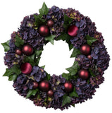 Rafined Hydrangea Wreath with Red Baubles - Flowers Box London