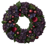 Rafined Hydrangea Wreath with Red Baubles - Flowers Box London