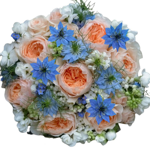 Rafined Peach with Blue Bouquet - Flowers Box London