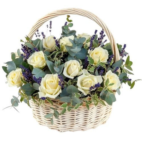 Rafined Roses with Lavender Basket - Flowers Box London