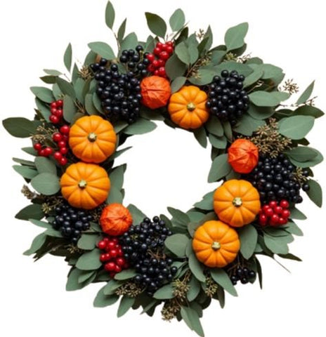 Red and Black Berries with Pumpkin Wreath - Flowers Box London
