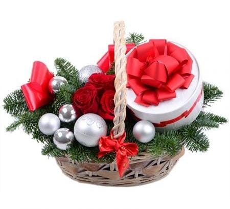 Red and Silver Christmas Basket - Flowers Box London