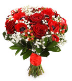 Red Anemone and Roses with Gypsophilia Bouquet - Flowers Box London