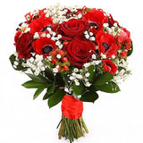 Red Anemone and Roses with Gypsophilia Bouquet