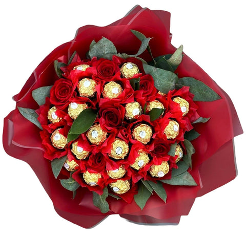 Red Ferrero Rocher Chocolate Bouquet with Roses