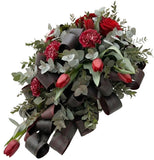 Red Flowers with Eucalyptus Funeral Spray - Flowers Box London