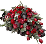 Red Flowers with Eucalyptus Funeral Spray - Flowers Box London