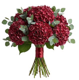 Red Hydrangea with Eucalyptus Bouquet - Flowers Box London