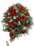 Red Roses and Gerbera Funeral Spray - Flowers Box London