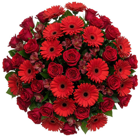 Red Roses and Gerberas with Alstroemeria Bouquet - Flowers Box London