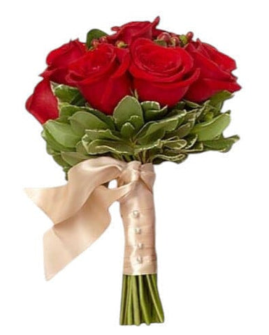 Red Roses with Hypericum Bridal Bouquet - Flowers Box London