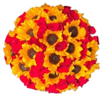 Red Roses with Sunflowers Bouquet - Flowers Box London