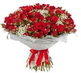 Red Spray Roses & Gypsophila Bouquet - Flowers Box London