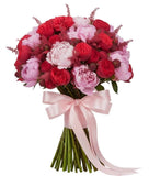 Red Spray Roses & Pink Peonies Bouquet - Flowers Box London