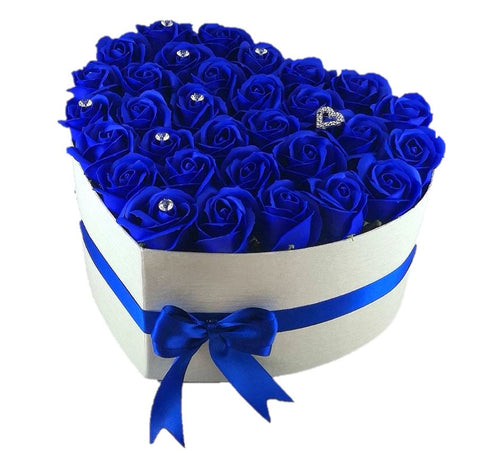 Refined Box of Blue Roses with Diamonds Pins