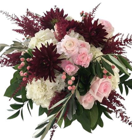 Romantic Bouquet of Burgundy Dahlia and Roses - Flowers Box London