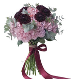Romantic Burgundy Dahlias with Pink Hydrangeas Bouquet - Flowers Box London
