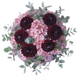 Romantic Burgundy Dahlias with Pink Hydrangeas Bouquet - Flowers Box London