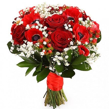 Roses and Anemones Bridal Bouquet - Flowers Box London