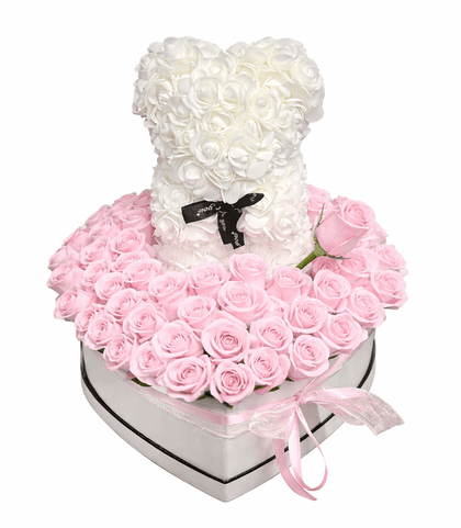 Roses and Teddy Flower Arrangement - Flowers Box London