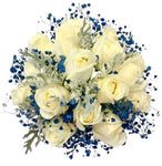 Roses with Blue Gypsophila Bouquet - Flowers Box London