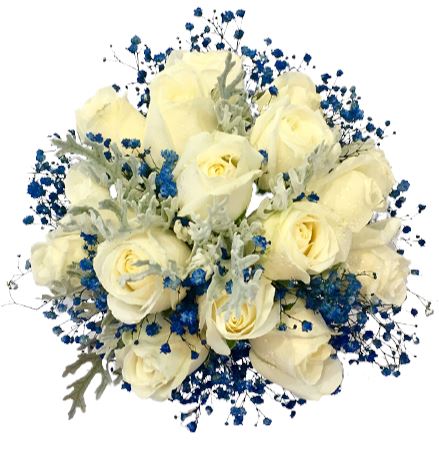 Roses with Blue Gypsophila Bouquet - Flowers Box London