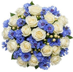 Roses with Cornflowers and Forget Me Not Bouquet - Flowers Box London