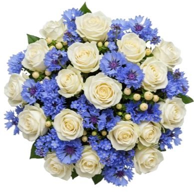 Roses with Cornflowers and Forget Me Not Bouquet - Flowers Box London