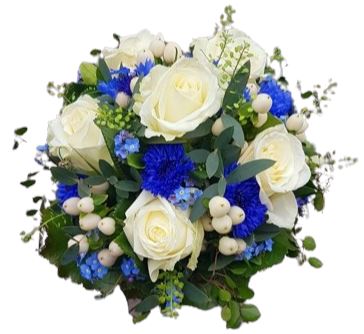 Roses with Cornflowers and Forget Me Not Bouquet