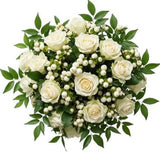 Roses with White Snowberry Bouquet - Flowers Box London