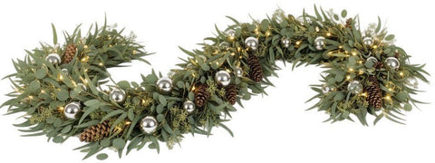 Rustic Garland of Nicholii Eucalyptus and Silver Baubles - Flowers Box London