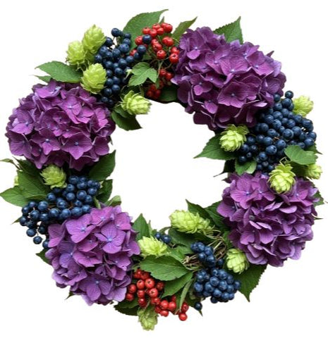 Rustic Hops and Hydrangea Autumn Wreath