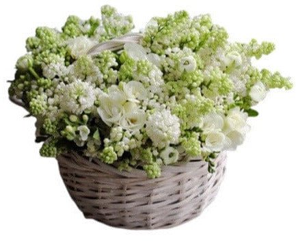 Scented Lilac and Freesias with Ranunculus Basket - Flowers Box London