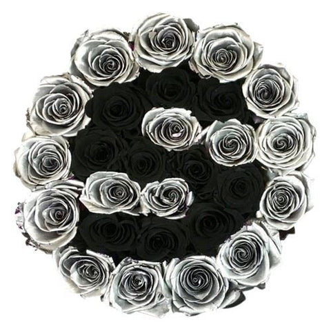 Silver and Black Roses Initial Flower Box - Flowers Box London