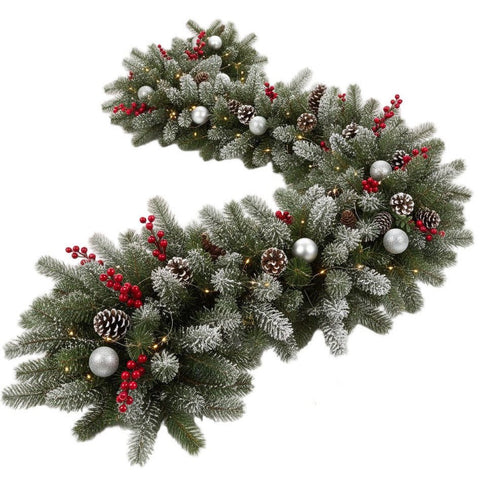 Snowing Fresh Spruce Garland with Silver Baubles - Flowers Box London