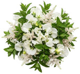 Splendid Bouquet of Sweet Pea with White Astilbe and Greenery
