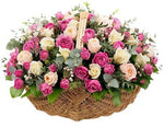 Splendit Basket of Peach and Cerise Roses - Flowers Box London
