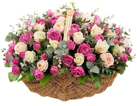 Splendit Basket of Peach and Cerise Roses - Flowers Box London