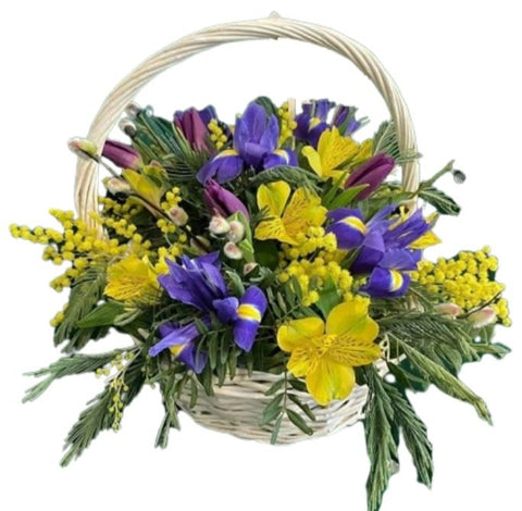 Spring Flowering Trio in a Basket - Flowers Box London