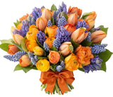 Spring Orange and Blue Bouquet - Flowers Box London