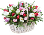 Spring Tulips with Greenery Basket - Flowers Box London