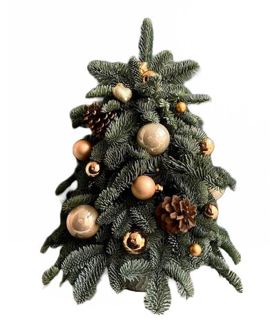 Spruce Christmas Tree Arrangement: Elegant Red Baubles and Red Decorations