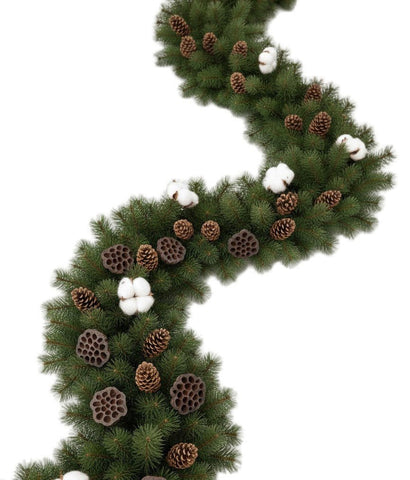 Spruce Festive Garland with Cotton and Cones - Flowers Box London