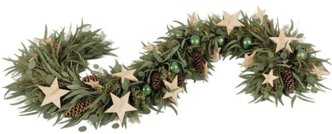Stars and Green Baubles Eucalyptus Garland - Flowers Box London