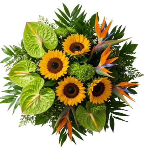 Sunflowers and Anthurium with Birds of Paradise Bouquet