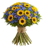 Sunflowers and Blue Cornflowers Bouquet - Flowers Box London