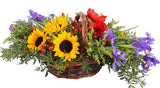 Sunflowers and Irises Pretty Basket - Flowers Box London