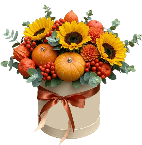 Sunflowers and Mini Pumpkin Halloween Box - Flowers Box London